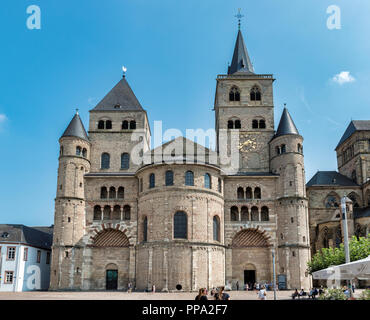 Trier,Germany,17-aug-2018:people visit the Cathedral or Trierer Dom St. Peter and Liebfrauenkirche or Church of Our Lady in Trier city in Germany,this belongs to unesco Stock Photo