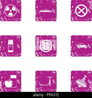 Threat to life icons set, grunge style Stock Vector