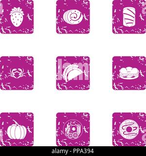 Useful nutrient icons set, grunge style Stock Vector