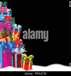 Festive holiday background with gifts in traditional holiday style. Christmas, new year, valentine, birthday, anniversary template border of gift boxe Stock Vector