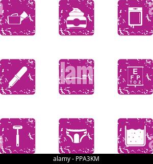 Morning procedure icons set, grunge style Stock Vector