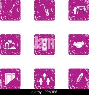 Music procedure icons set, grunge style Stock Vector