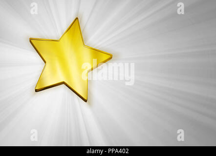 Rendering of a golden modern acrylic star in front of rays. Stock Photo