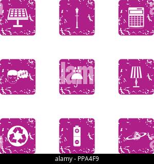 Nighttime icons set, grunge style Stock Vector