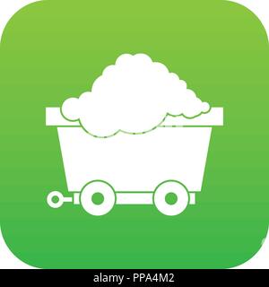 Cart on wheels with coal icon digital green Stock Vector