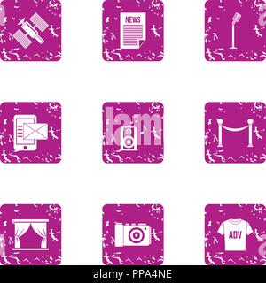 Voice ad icons set, grunge style Stock Vector