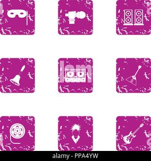 Melodic icons set, grunge style Stock Vector