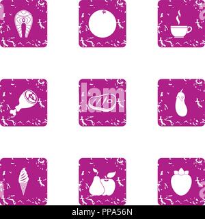 Steak icons set, grunge style Stock Vector