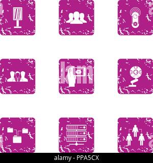 Data interaction icons set, grunge style Stock Vector