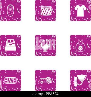 Plaything for infantile icons set, grunge style Stock Vector