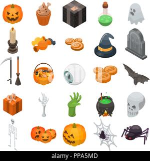 Halloween icon set, isometric style Stock Vector