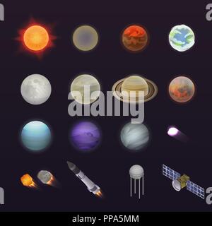 Planets icon set, isometric style Stock Vector
