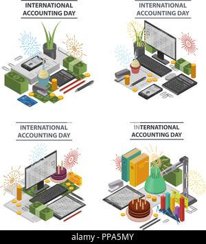 Accounting banner set, isometric style Stock Vector