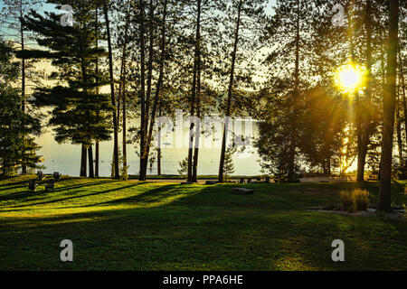 Sunset at Cottage or weekend homes in Dwight , Ontario, Canada, near Lake of Bayswith beautiful sand beach, Stock Photo