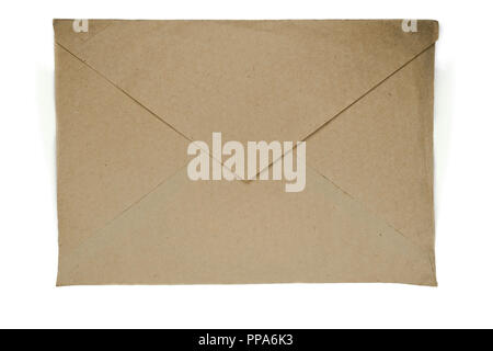 Very old beige envelope isolated on white background Stock Photo