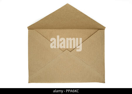 Very old open beige envelope isolated on white background Stock Photo