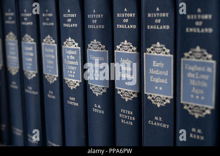 A history of england books on a shelf. selective focus. UK Stock Photo