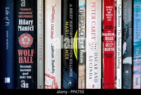 Man Booker Prize winners from past years including the famous novels Midnight's Children, The God of Small Things and Wolf Hall. Stock Photo