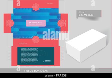 Blue gradient bars pattern on top part tissue box concept, template for business purpose, place your text and logos and ready to go for print. Stock Vector