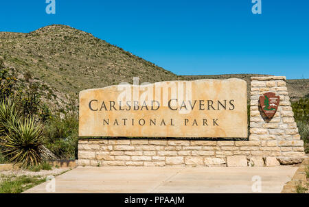 Carlsbad Caverns National Park entrance sign, New Mexico USA. Stock Photo