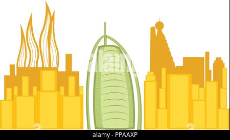 Colored cityscape of Dubai with Burj Al Arab Stock Vector