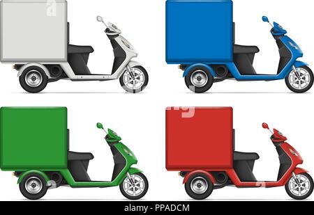 Cargo scooter profile view on white for vehicle branding, corporate identity. All elements in the groups on separate layers for easy editing Stock Vector