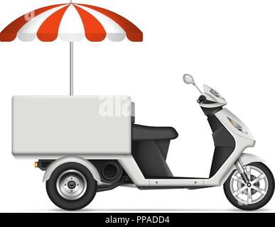 Food scooter profile view on white background for vehicle branding, corporate identity. All elements in the groups on separate layers for easy editing Stock Vector