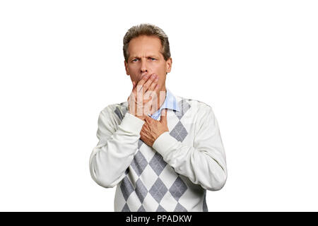 Mature man suffering from cough. Stock Photo