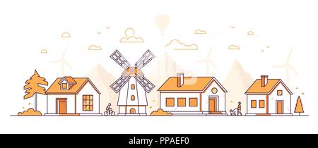 Country landscape - modern thin line design style vector illustration Stock Vector