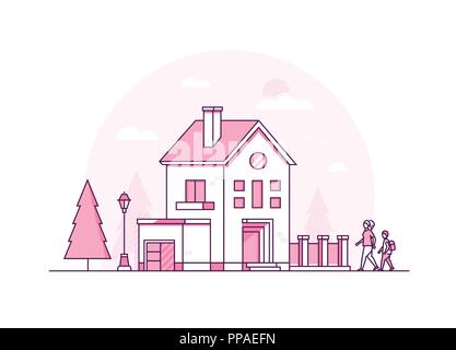 Cottage house - thin line design style vector illustration Stock Vector