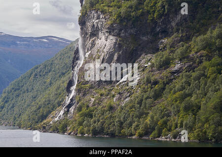 Seven Sisters Waterfall In Geiranger Fjord, Møre og Romsdal, Norway. Stock Photo