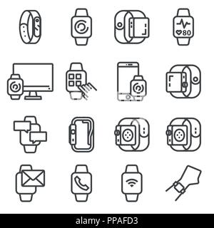 Modern smart watches and apps. Tapping smartwatch on hand wrist. Pulsometer, fitness watch. Stock Vector