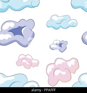 Seamless pattern with hand drawn pastels cartoon clouds Stock Vector