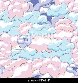 Seamless pattern with hand drawn pastels cartoon clouds Stock Vector