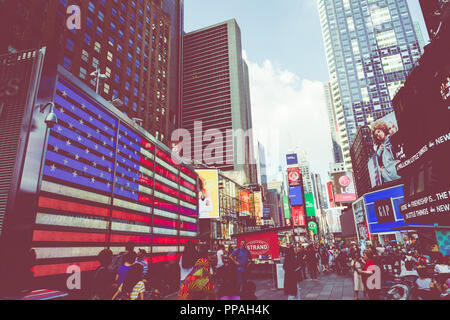 NEW YORK CITY, USA - SEPTEMBER 16, 2018: Times Square,is a busy tourist intersection of neon art and commerce and is an iconic street of New York City Stock Photo
