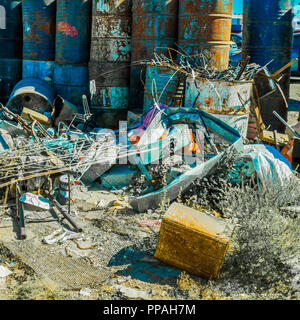 image of colored oil barrels with garbage in Mexico Stock Photo