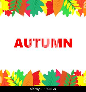 Autumn banner with multi-colored leaves, white background Stock Vector