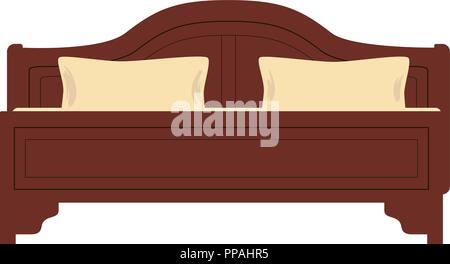 Wooden bed for one person with a pillow and a blanket in a flat style. vector illustration isolated on white background in isometric Stock Vector
