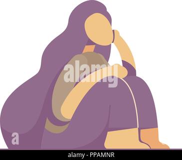 Vector illustration of beautiful young girl sitting on grass. Flat design of university students. Stock Vector