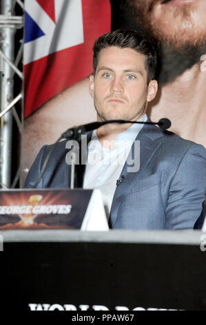 George Groves, Callum Smith, British boxer and former super middleweight Commonwealth champion (Groves), and fellow Brit and former WBC International Super Middleweight champion, take part in press conference ahead of the Muhammad Ali Trophy Super Middleweight final, at The Landmark London.  Featuring: Shane Mcguigan Where: London, United Kingdom When: 24 Aug 2018 Credit: WENN.com Stock Photo