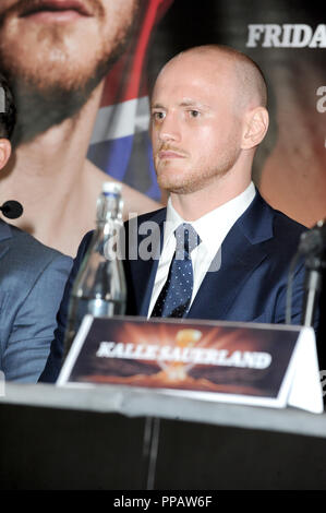 George Groves, Callum Smith, British boxer and former super middleweight Commonwealth champion (Groves), and fellow Brit and former WBC International Super Middleweight champion, take part in press conference ahead of the Muhammad Ali Trophy Super Middleweight final, at The Landmark London.  Featuring: George Groves Where: London, United Kingdom When: 24 Aug 2018 Credit: WENN.com Stock Photo