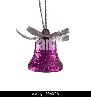 Purple color christmas bell. Christmas tree decor purple bell isolated on white background. Stock Photo