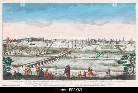 A General View of the City of Madrid, the Capital of the Kingdom of Spain.  After an engraving published in 1762.  Hand-coloured. Stock Photo