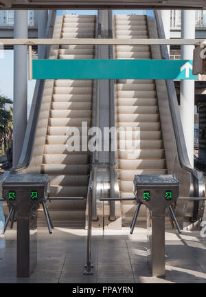 Two Empty escalator stairs in the Terminal Stock Photo
