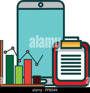 smartphone clipboard business statistics chart vector illustration Stock Vector