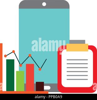 smartphone clipboard business statistics chart vector illustration Stock Vector