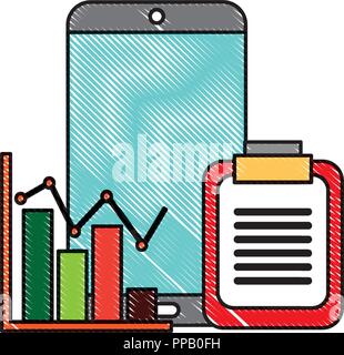 smartphone clipboard business statistics chart vector illustration Stock Vector
