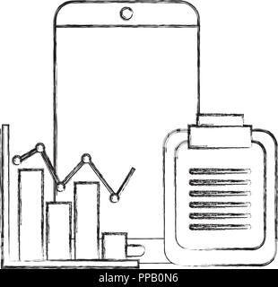 smartphone clipboard business statistics chart vector illustration Stock Vector
