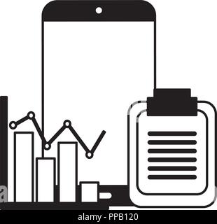 smartphone clipboard business statistics chart vector illustration Stock Vector