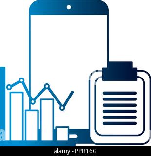 smartphone clipboard business statistics chart vector illustration neon Stock Vector